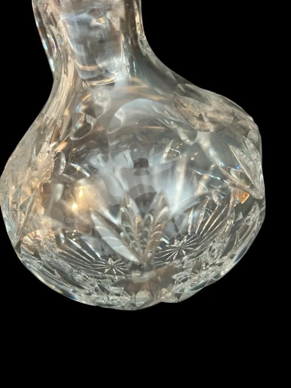 Vintage Elegant Cut Glass Cruets w/ Stoppers Diamond Point Pattern 7x5 Set of 2